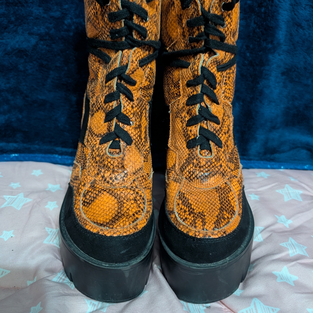 Chunky Platform Lace-Up Boots - Orange and Black - Picture 3 of 7